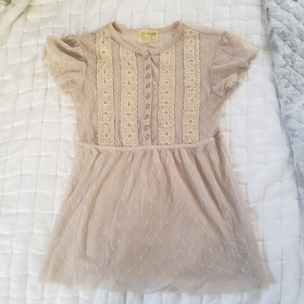 Nwot Rare Free People Short Sleeve Sheer Lace Button Cream Peasant Top Size XS